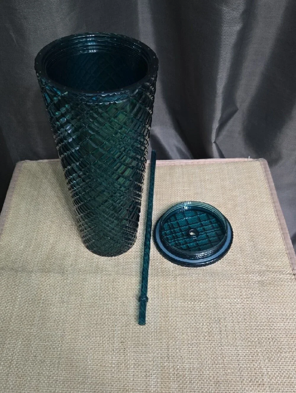 Starbucks Dark Teal Textured Cold Cup with Straw NWOT